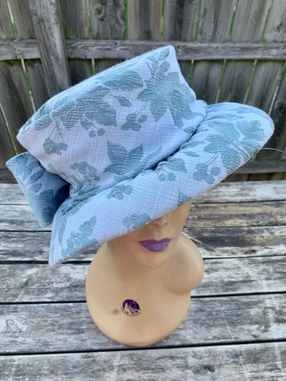 Vintage Mr Divine New York Gray/Blue Metallic Floral Brocade Derby Hat